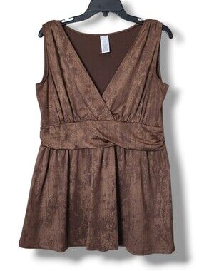 Y2K Avon Bronze Shimmer V-Neck Sleeveless Blouse - Size Large